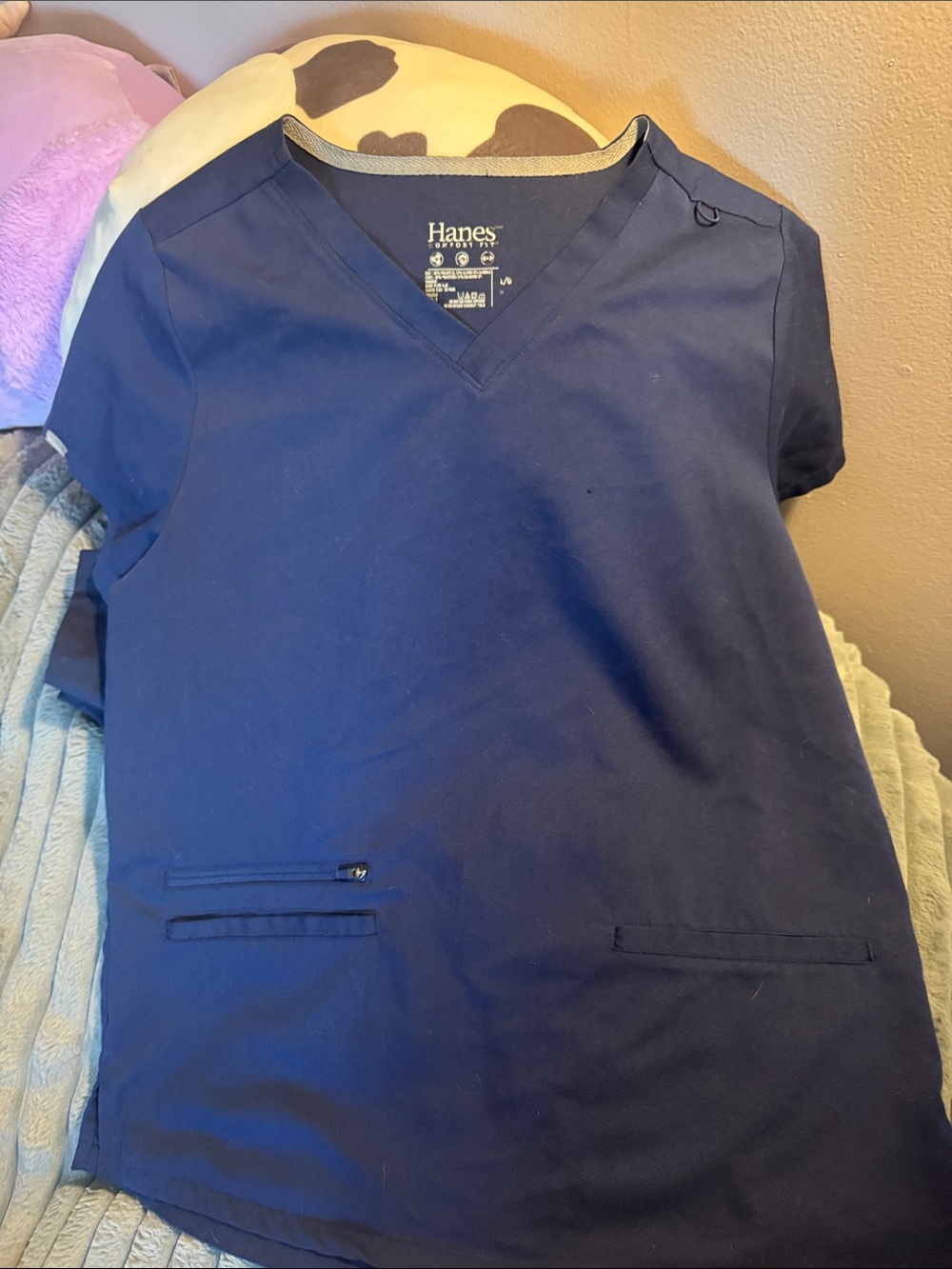 Hanes Navy Blue V-Neck Scrub Top